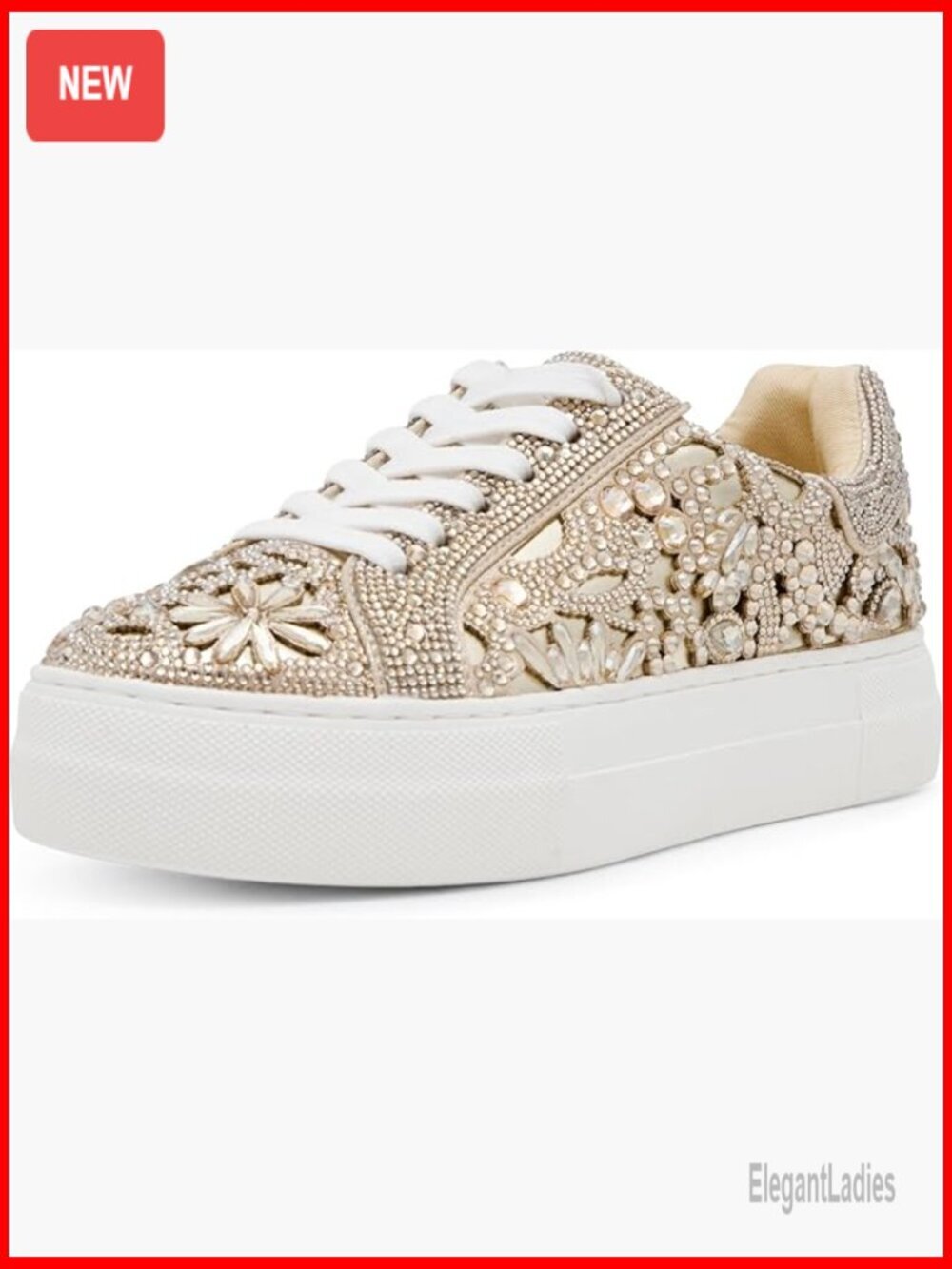 Rhinestone Platform Sneakers with 1.5 Inch Heel, Lace-Up Closure